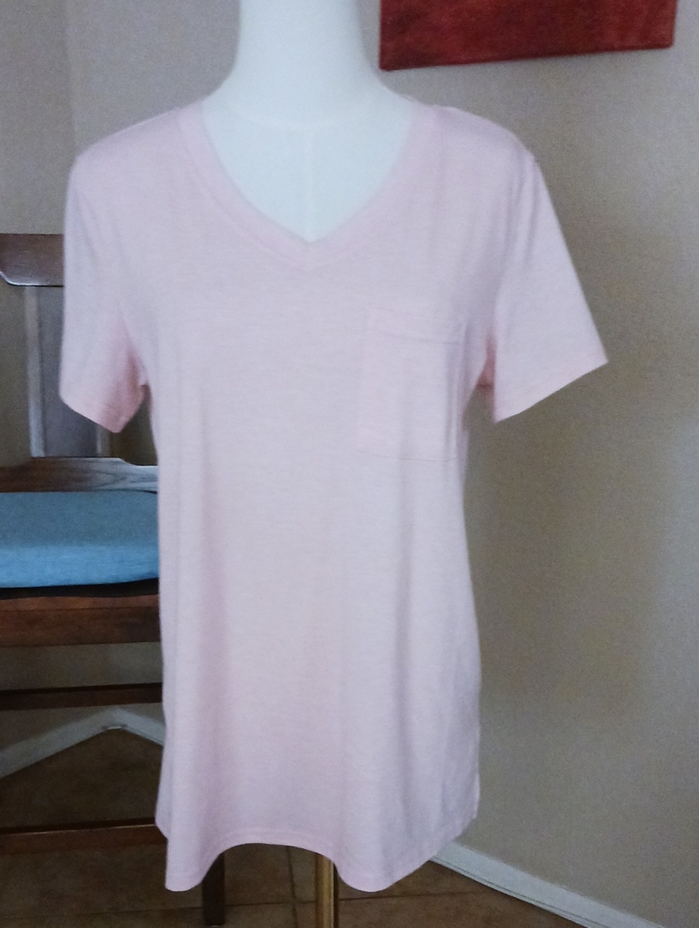 Light Pink V-Neck Short Sleeve Pocket Tee New W/O Tags